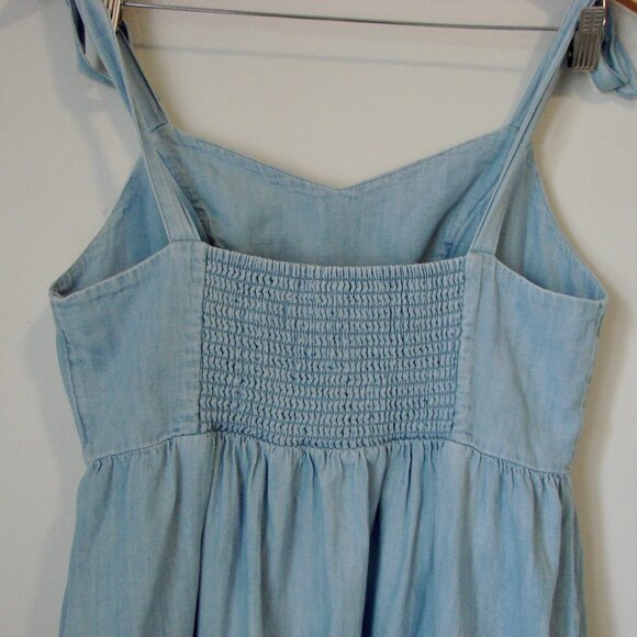 Blue Chambray Dress Old Navy Fit and Flare Cami Ruffle Tie Shoulder Size Small - Picture 9 of 11